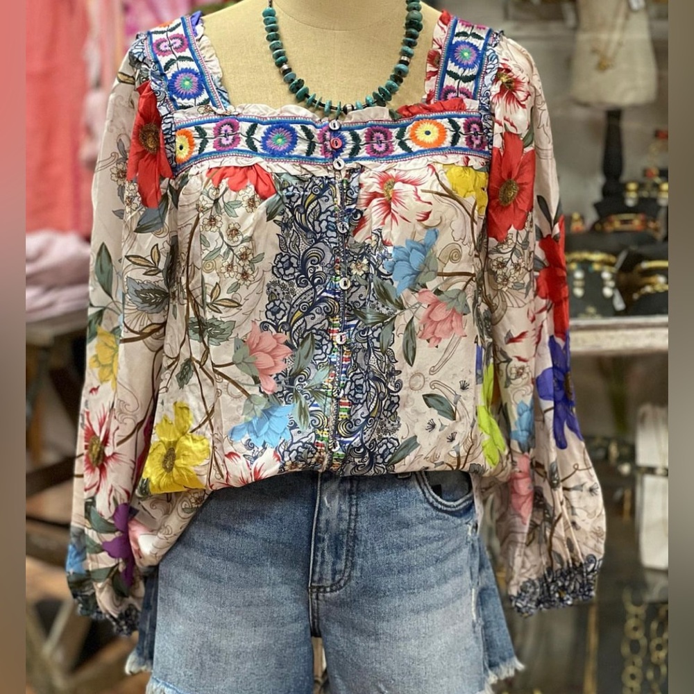 Johnny Was Women's Archibal Luciana Blouse | XL | multi color